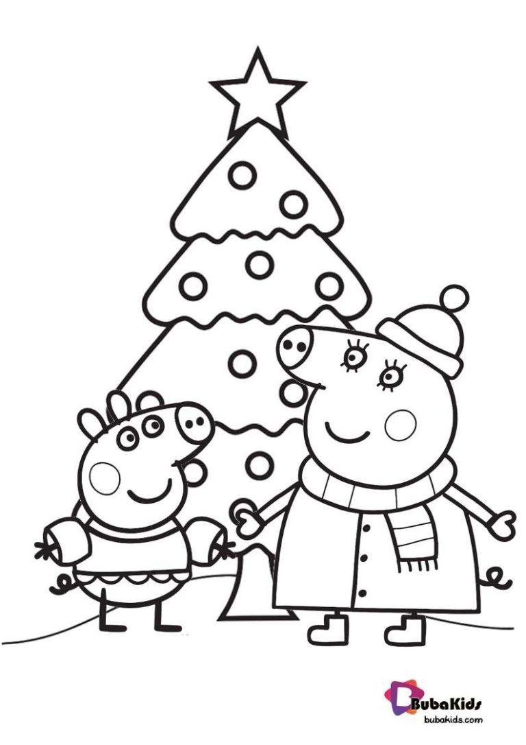 Peppa pig chritsmas special edition coloring page for kids | BubaKids.com