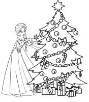Princess elsa and christmas tree coloring page