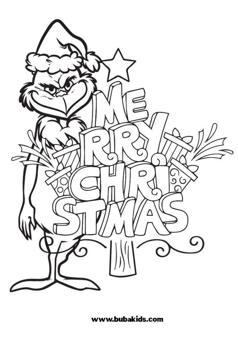 Printable Grinch with christmas tree coloring page for kids