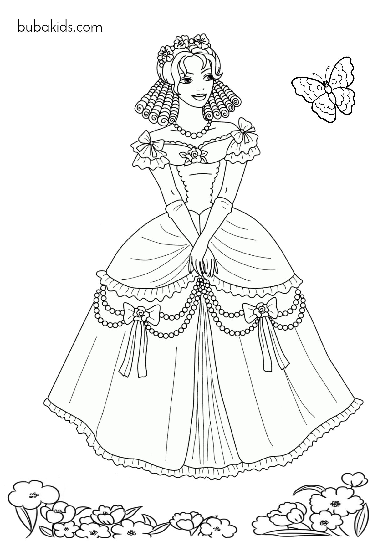 beautiful princess with adorable curly hair coloring page