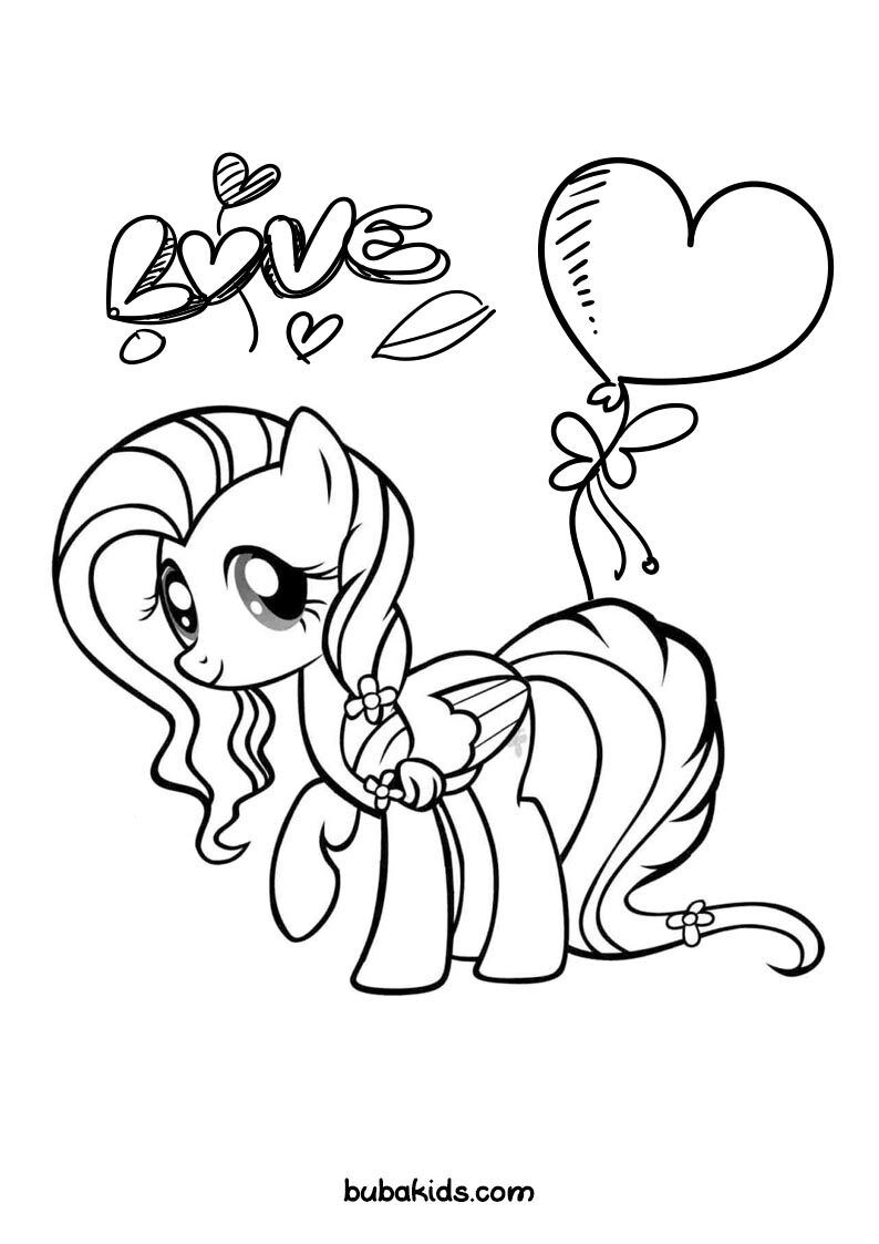 fluttershy with doodle coloring page for kids