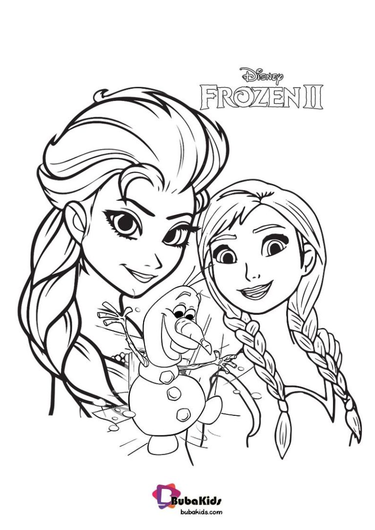 Frozen II Elsa Anna Olaf cartoon Princess coloring page from bubakids ...