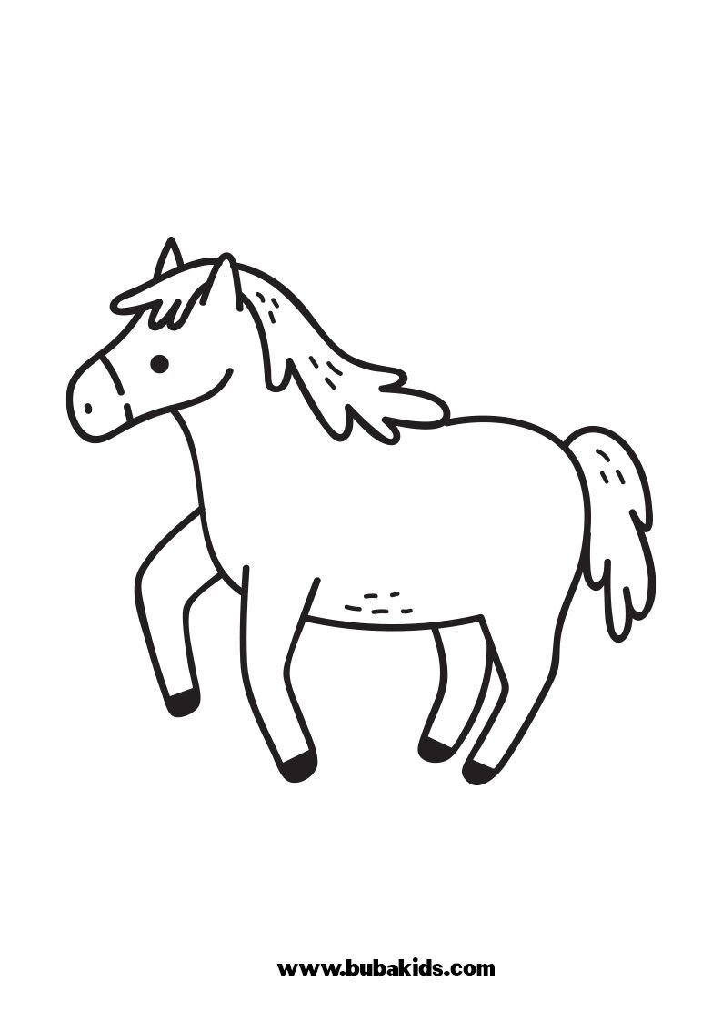 Kawaii horse coloring page for toddler bubakids