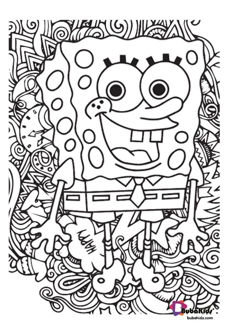 spongebob coloring page be happy | BubaKids.com