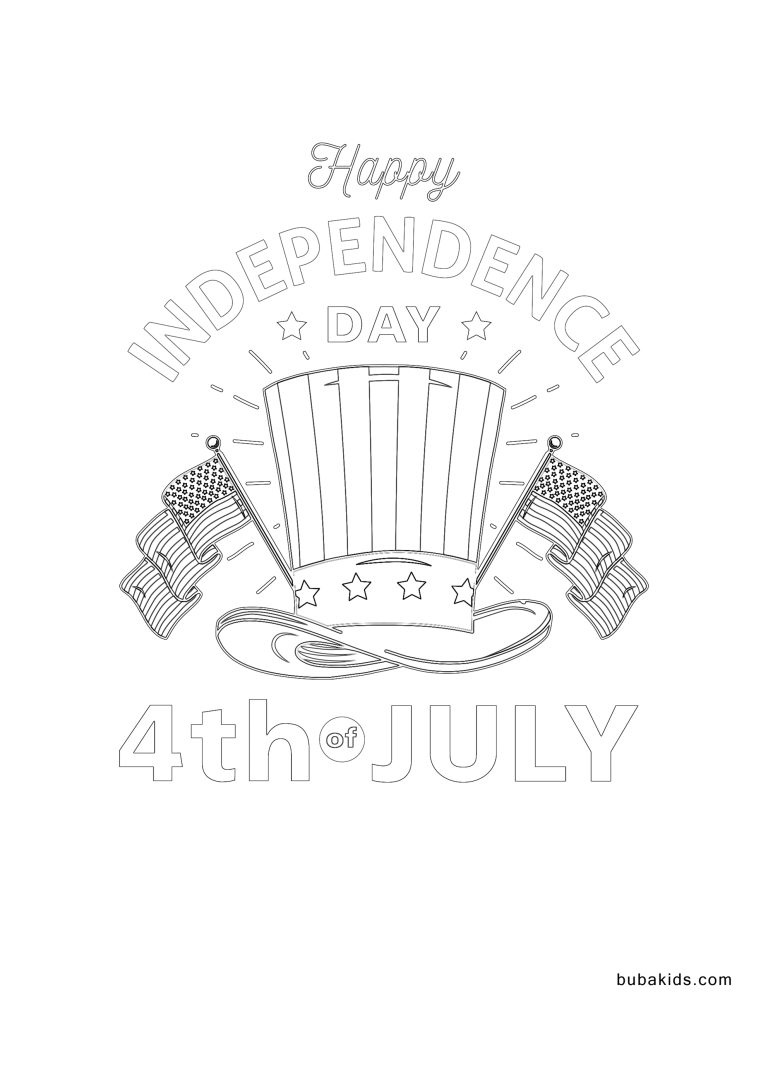 happy independence day 4th July bubakids coloring page | BubaKids.com