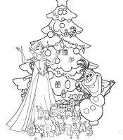 Princess Elsa and olaf merry-christmas coloring page