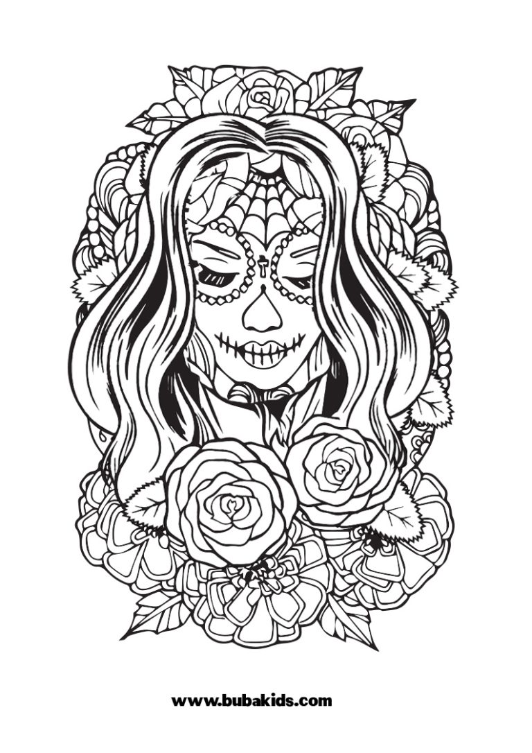 Free Printable Female Sugar Skull Coloring Page | BubaKids.com