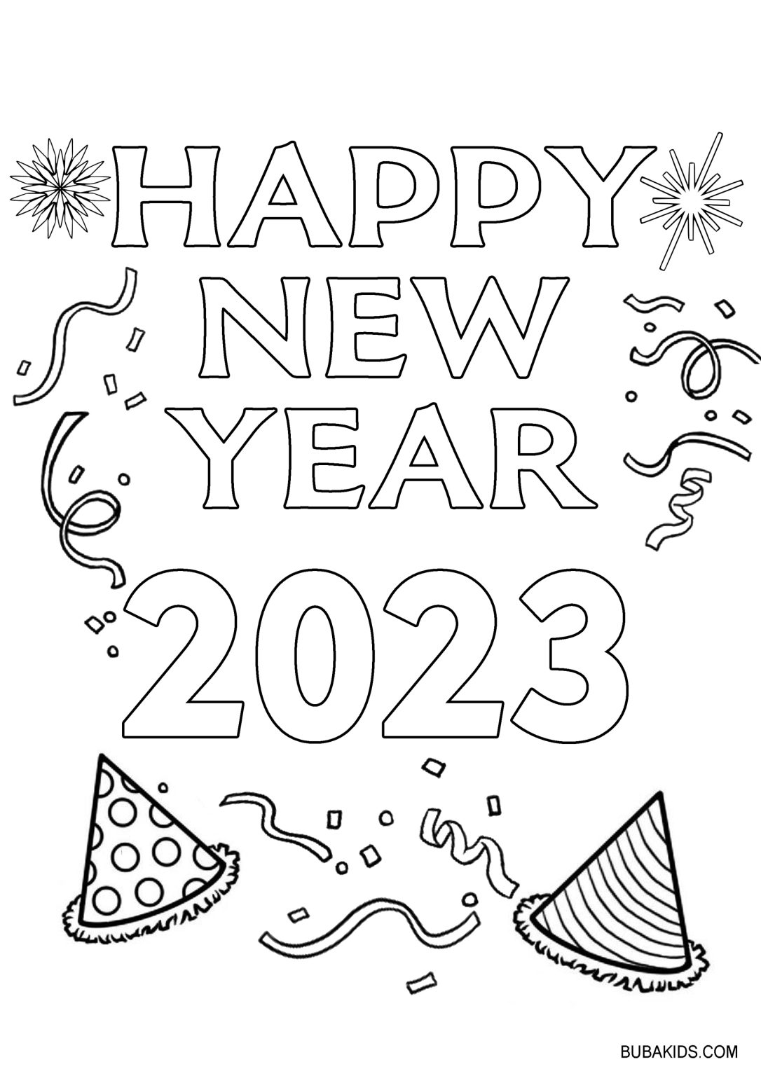 Happy New Year Coloring Page Free and Easy Coloring | BubaKids.com