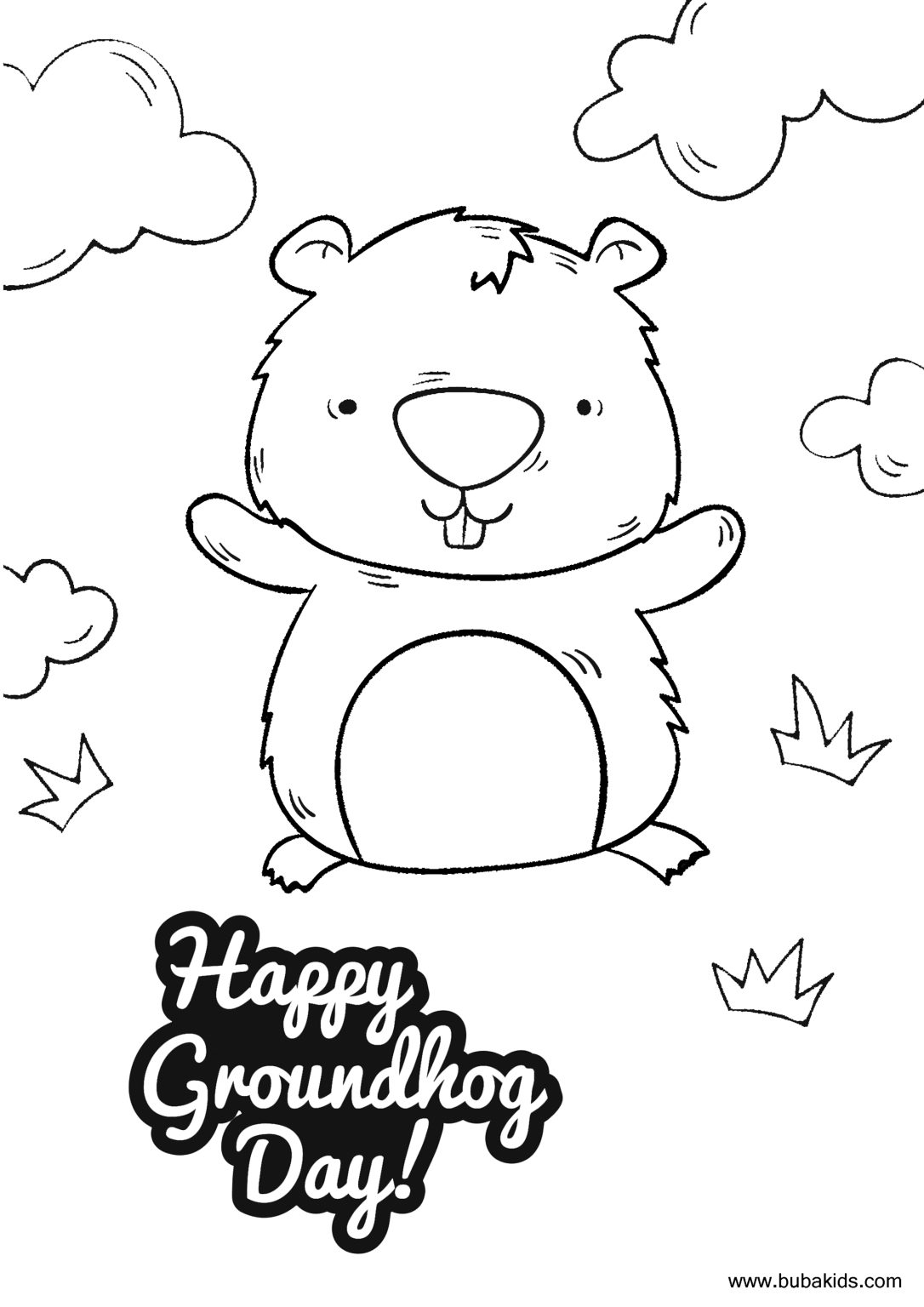 Easy and printable Happy groundhog day coloring page | BubaKids.com