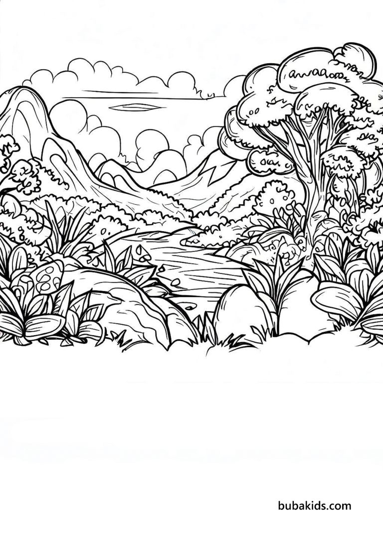 beautiful nature landscape coloring page | BubaKids.com