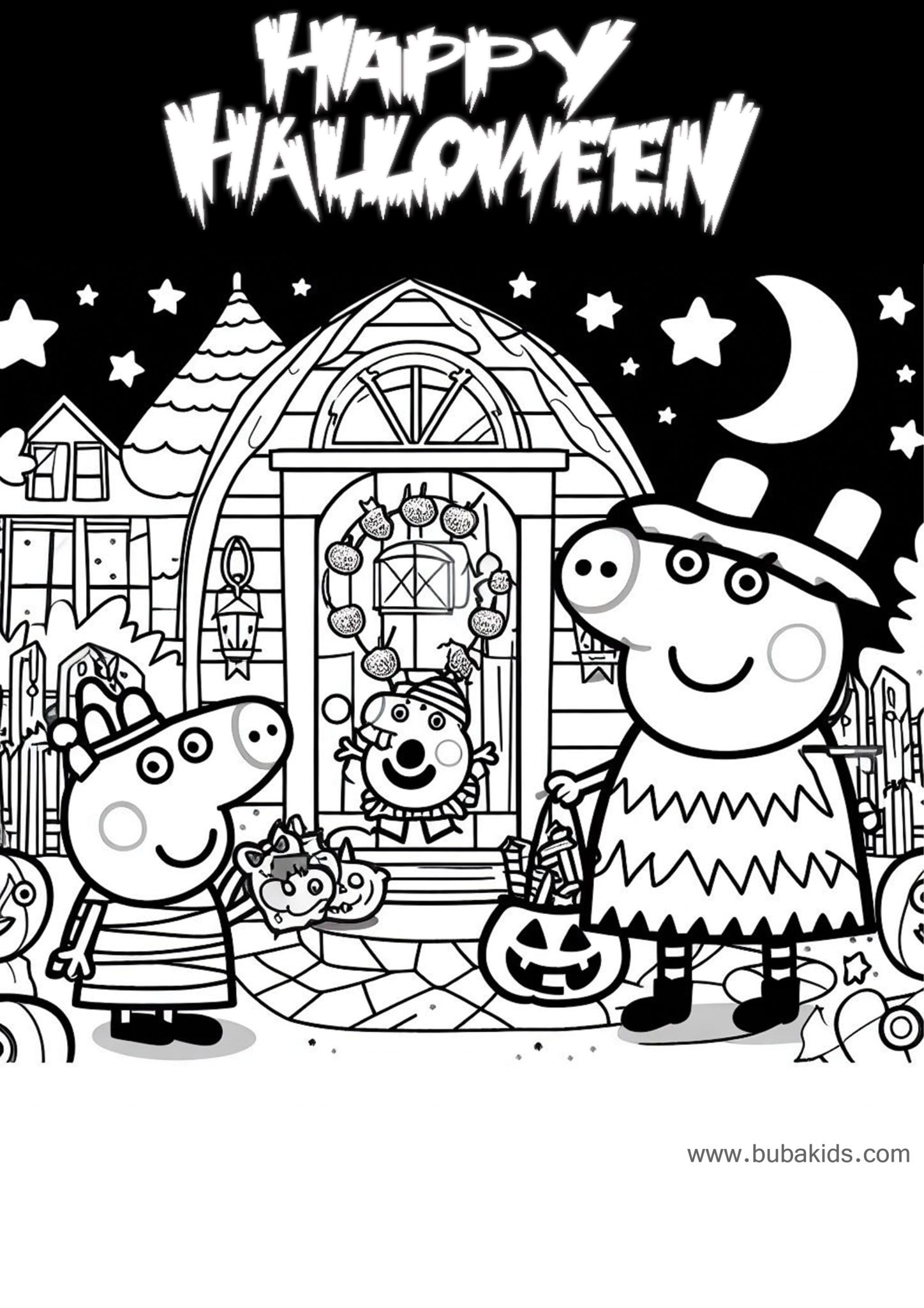 happy halloween peppa pig family coloring page | BubaKids.com