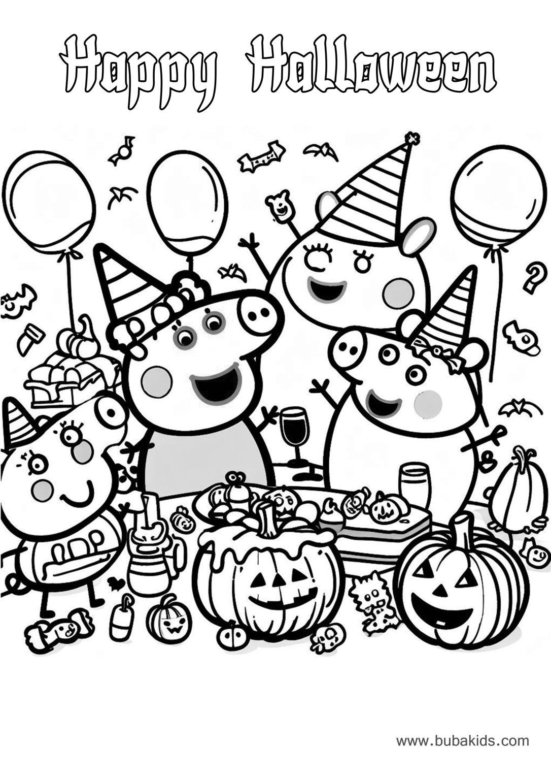 Free Happy Halloween Peppa Pig Family Halloween Party Coloring Page 