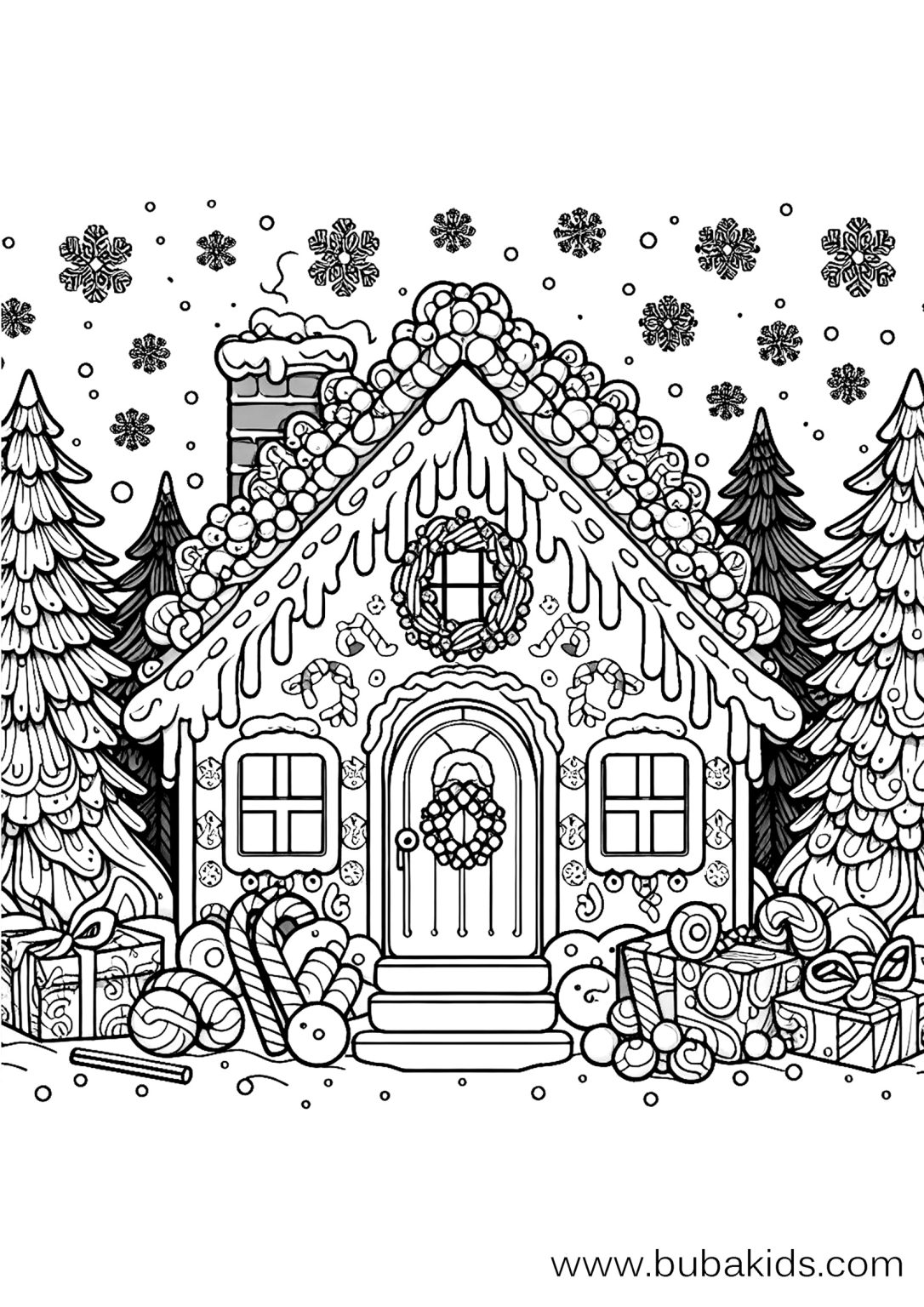 easy coloring gingerbread house christmas coloring page | BubaKids.com