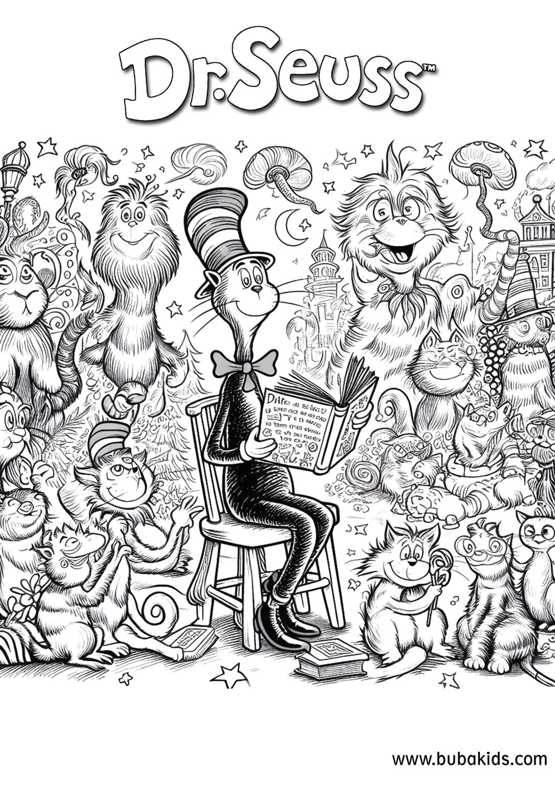 dr seuss book characters coloring page | BubaKids.com